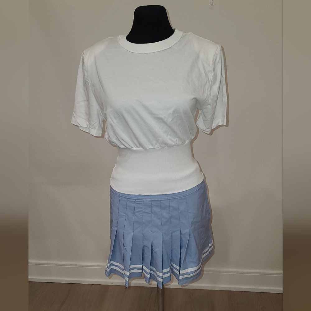 Zara White T-SHIRT WITH SHOULDER PADS ELASTIC WAIST S